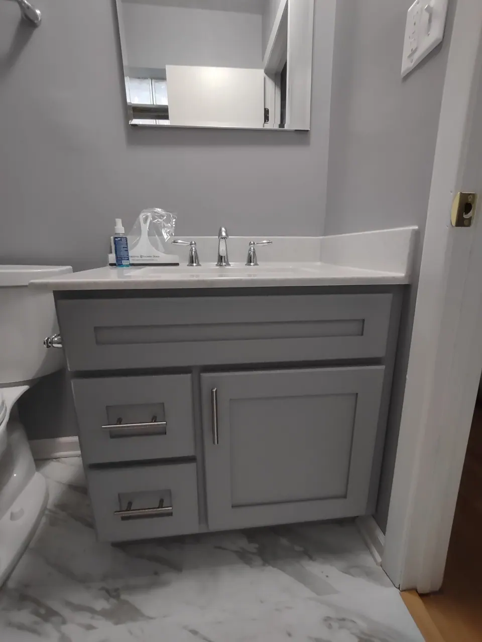 Finished bathroom vanity and cabinetry, an Excel install in Chicagoland's south suburbs