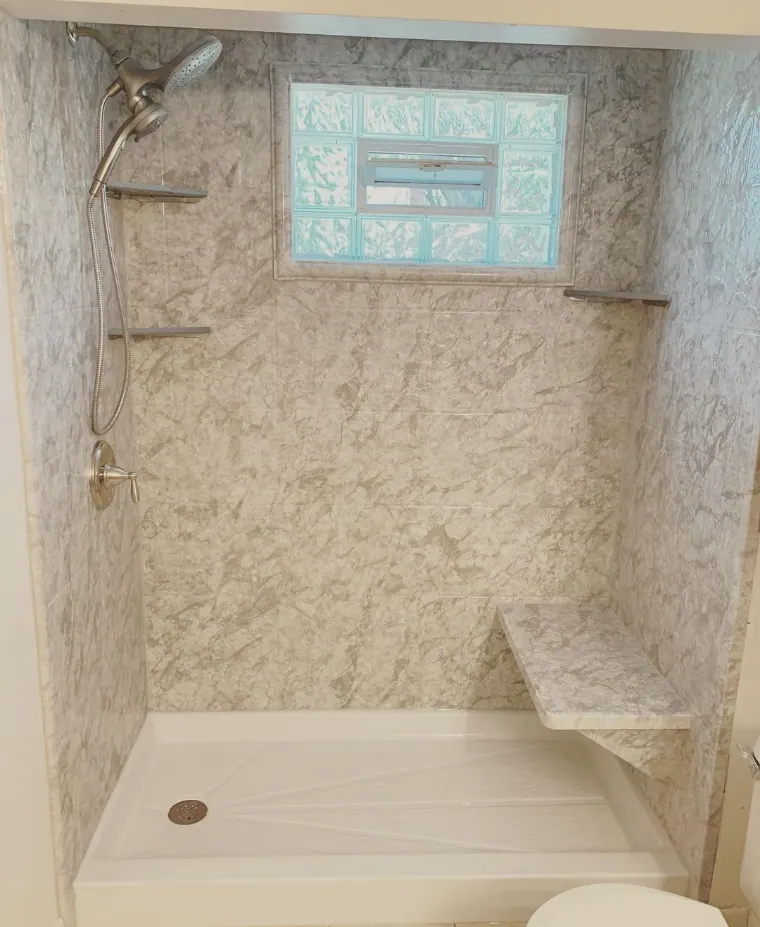 Finished walk-in shower, an Excel install in Chicagoland's south suburbs
