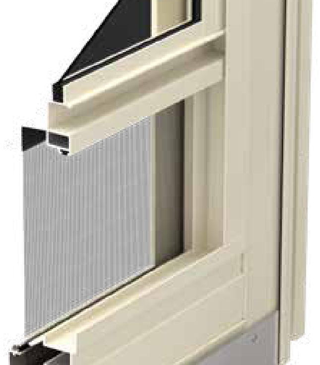 ProVia Spectrum storm door frame with InVent retractable screen — corner cutaway detail
